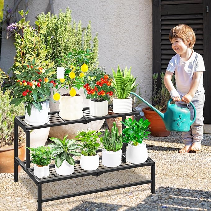 2 Tier Plant Stand Indoor Outdoor, Heavy Duty Metal Tall Plant Shelf - Image 5