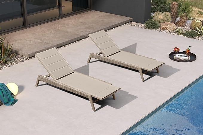 PURPLE LEAF Outdoor Chaise Lounge 2 Pieces Chair Patio Aluminum Recliner by PURPLELEAF