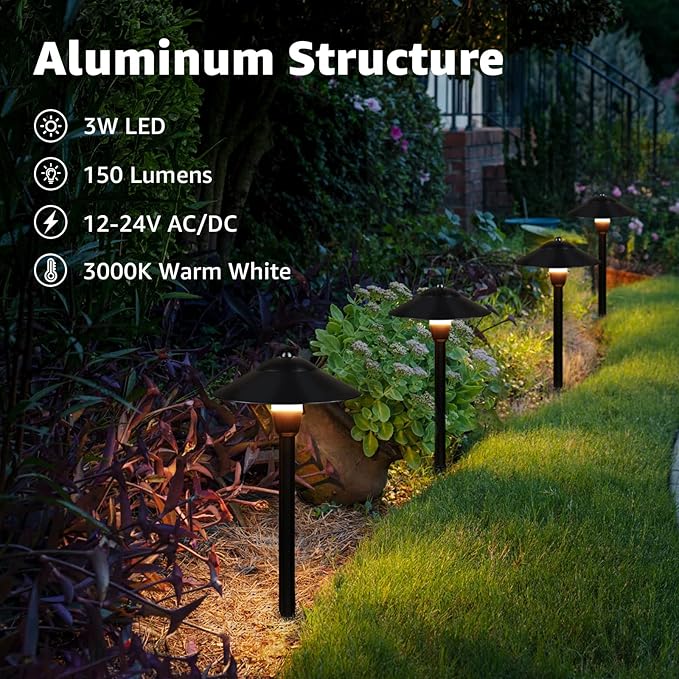 SUNVIE LED Low Voltage Landscape Lights 3W Cast-Aluminum Pathway Lights Low - Image 2