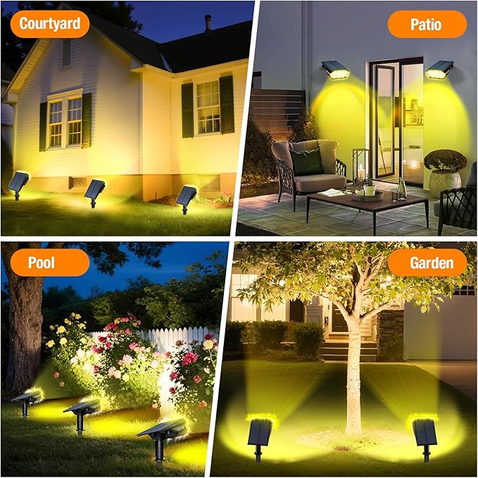 4 Pack Solar Spot Lights Outdoor 1000 Lumens, 64 LEDs IP67 Waterproof Landscape - Image 6
