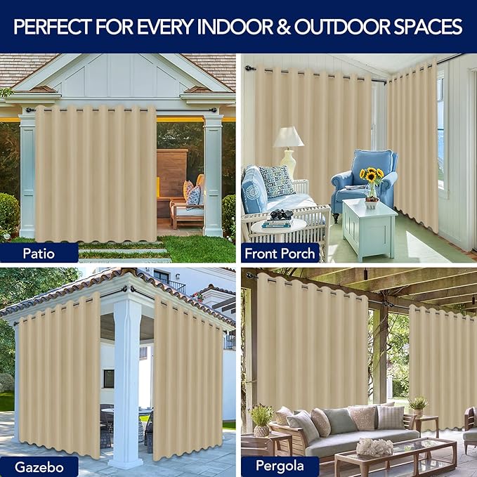 PureFit Outdoor Curtains for Patio Waterproof Weatherproof, UV Resistant - Image 5