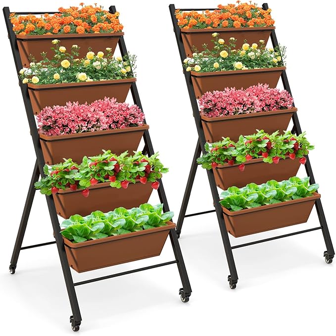Giantex 2 Pcs Vertical Planter Raised Bed on Wheels, Elevated Garden Beds by Giantex