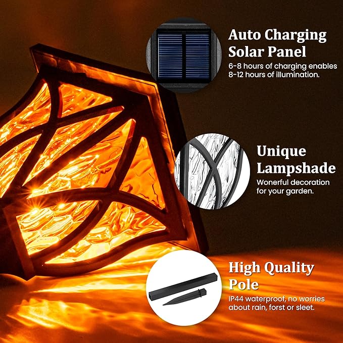 GIGALUMI Solar Lights Outdoor Waterproof, 6 Pack Flickering Flame LED Lights - Image 4