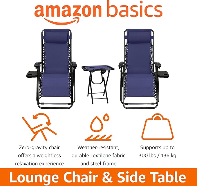 Amazon Basics Outdoor Textilene Adjustable Zero Gravity Folding Reclining - Image 4