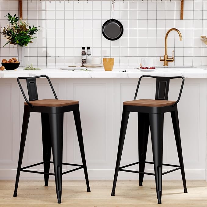 WENTMENT Metal Bar Stools Set of 2 Counter Height Barstools by WENTMENT