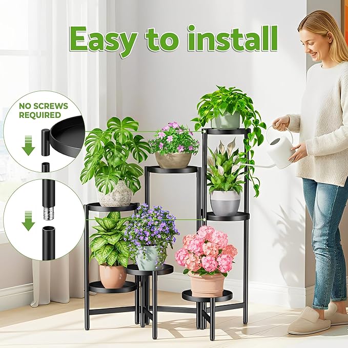 7 Tiered Metal Corner Plant Stand Indoor Outdoor, Tall Large Folding Rack - Image 6