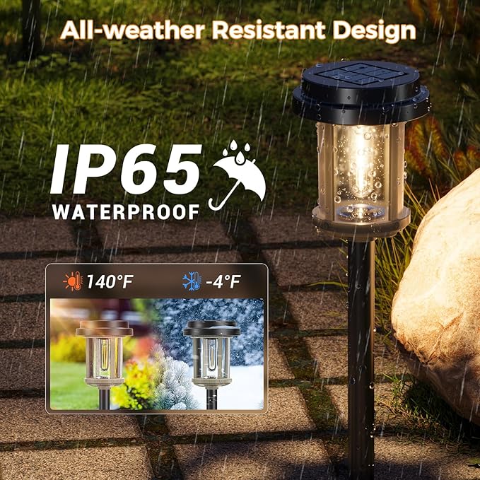 XMCOSY+ Solar Pathway Lights Outdoor, 20 LM LED Solar Garden Lights Seeded Glass - Image 5