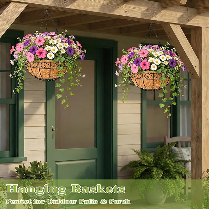 4 Pack 14 Inch Hanging Baskets for Plants Outdoor Metal Hanging Planter Hanging - Image 7