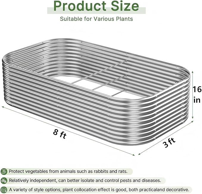 2 PCS Tall 8x3ft Galvanized Raised Garden Bed Outdoor, Metal Garden Bed - Image 2