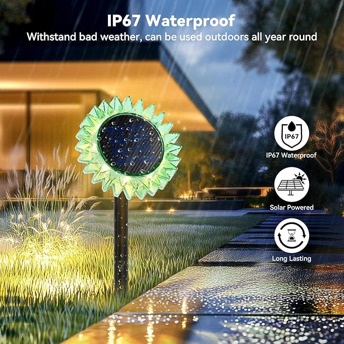 Outdoor Solar Lights, 4 Pack Led Solar Sunflower Lights, Stake/Wall 2-in-1 - Image 6