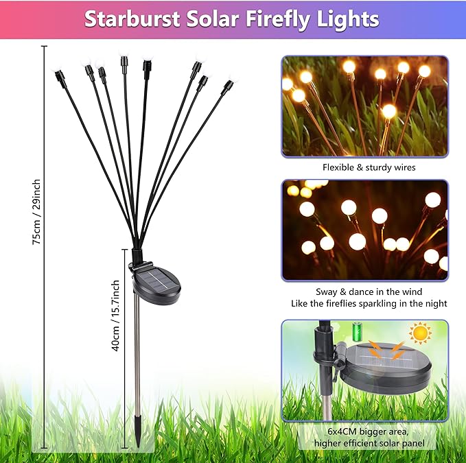 BrizLabs Solar Garden Lights, 4 Pack 32 LED Solar Powered Firefly Lights - Image 5