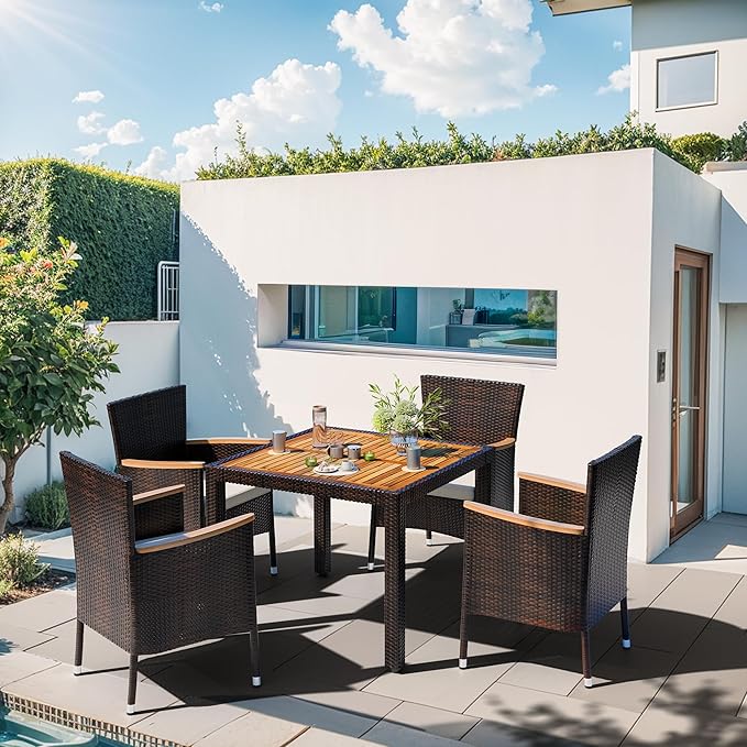 Shintenchi 5 PCS Patio Dining Set, Wicker Outdoor Table and Chairs - Image 6