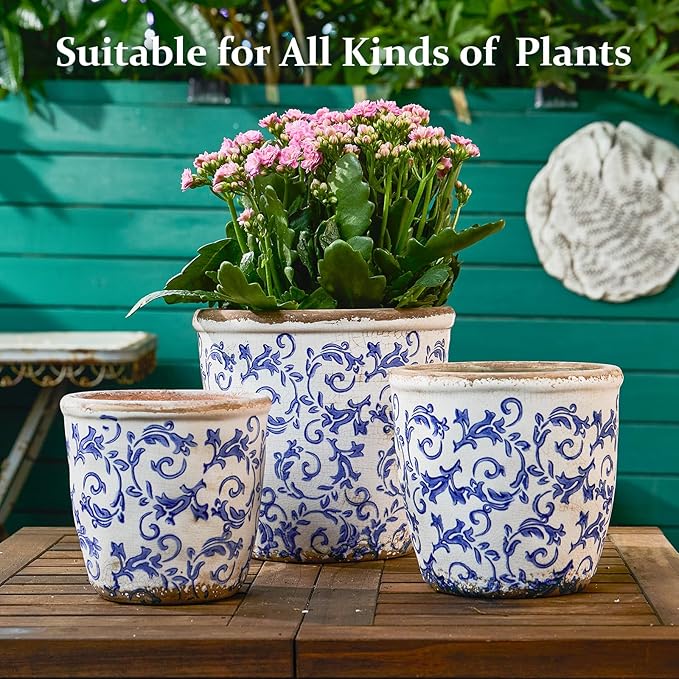 Vintage Ceramic Planter with Drainage Hole, Plastic Tray & Mesh, 6.5 Inch - Image 8