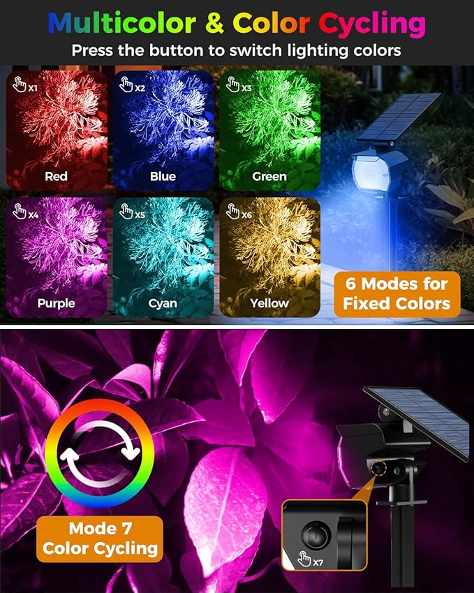 btfarm Solar Lights Outdoor Waterproof IP65-2 Pack LED Color Changing Spot - Image 2
