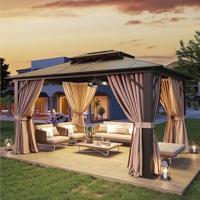 Aoxun 10'x12' Hardtop Gazebo, Aluminum Frame Permanent Pavilion by Aoxun