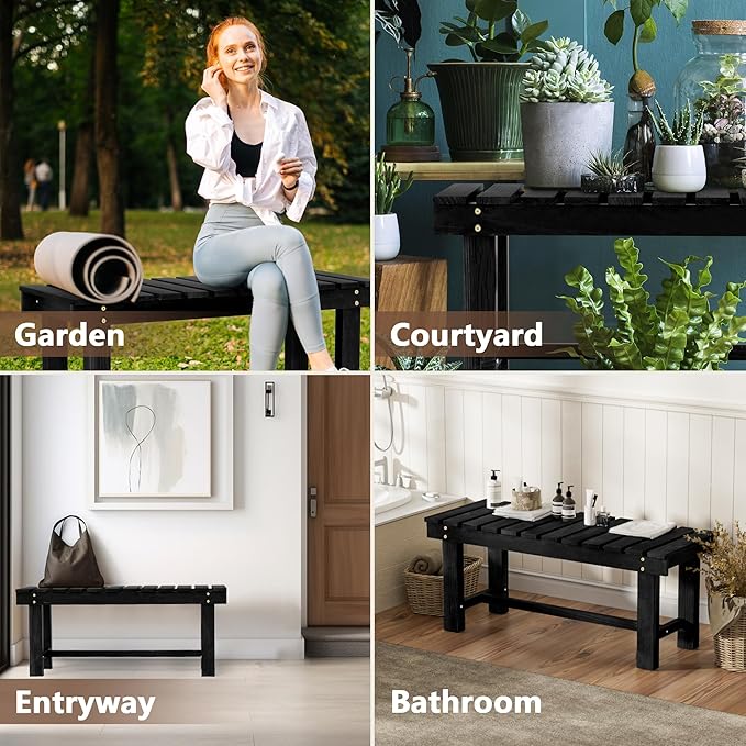 Nidouillet 35.5" Outdoor Garden Bench, Weatherproof Patio Benches 2-Person Seat - Image 6