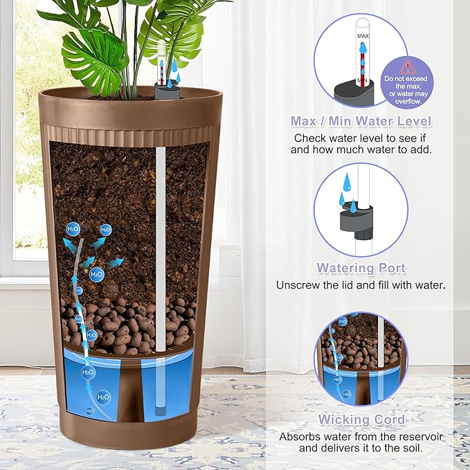 24in Tall Self-Watering Planters Set of 2 - Image 5