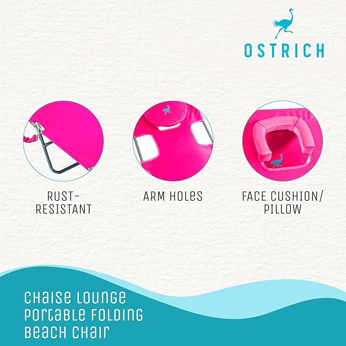 Ostrich Beach Lounge Chair, Folding & Reclining Outdoor Chaise Lounger - Image 5