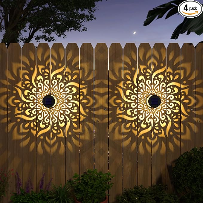4 Pack Solar Fence Lights Metal Solar Powered Outdoor Wall Deck Step Lights by gardencave