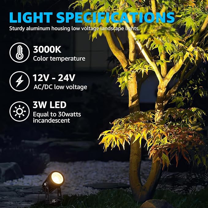 SUNVIE All-in-One LED Low Voltage Landscape Lighting Kit, 3000K Waterproof Low - Image 3