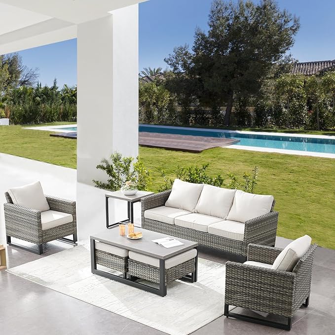Belord 7 Piece Outdoor Furniture Patio Wicker Sofa Set, Oversize Outdoor Dining by Belord