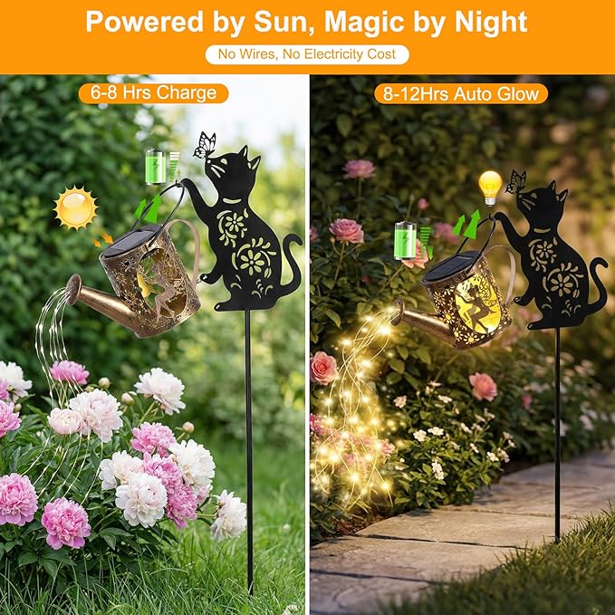 Solar Watering Can Lights with Fairy & Flowers, Outdoor Garden Decor with - Image 4