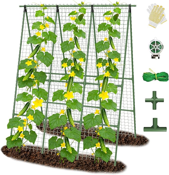 Cucumber Trellis for Raised Bed 48" L x 64" H, 16mm Heavy-Duty Metal A-Shape by Erinaik