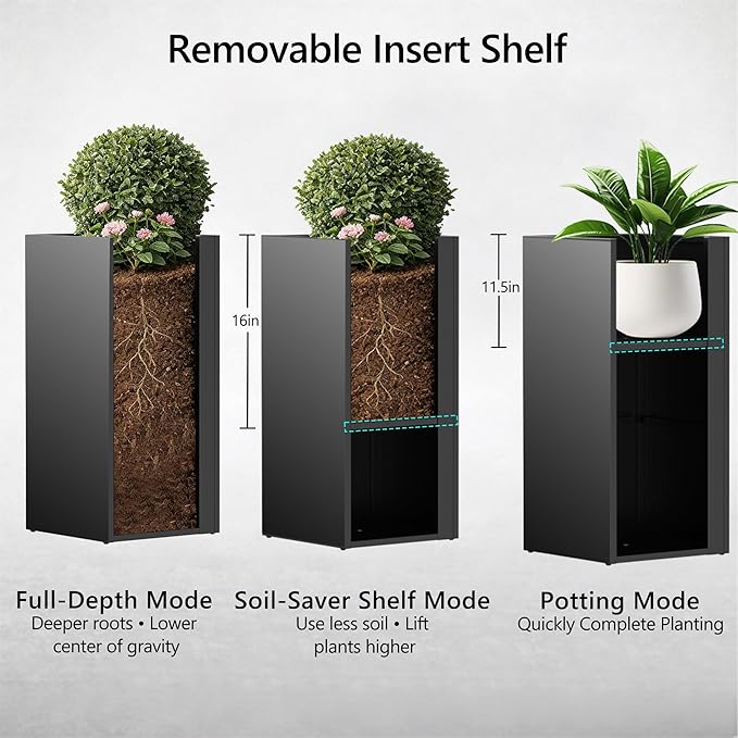 Set of 2 Tall Metal Planter Box - Image 3