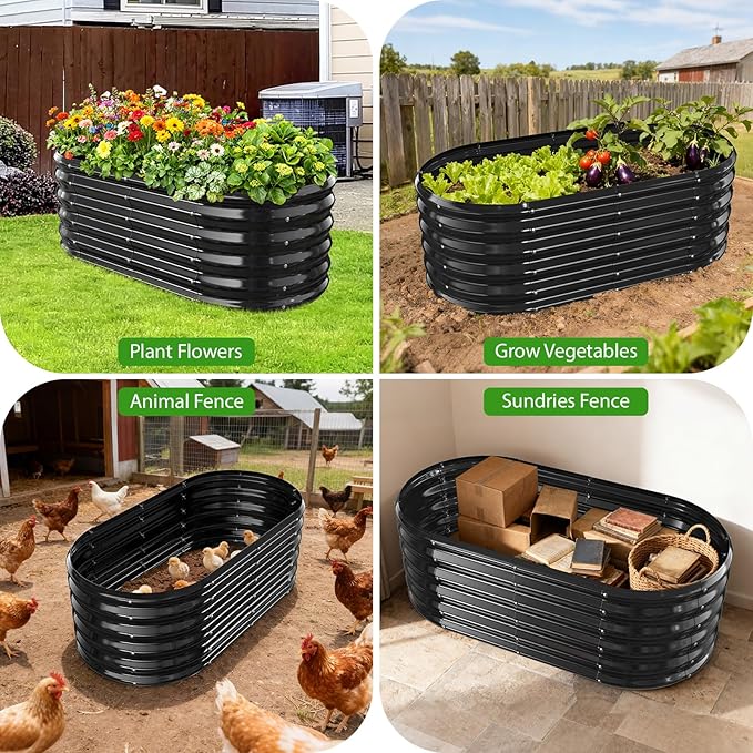 17" Tall Outdoor Garden Raised Garden Bed Kits, 4ft X 2ft Oval, 0.8MM Thick - Image 7