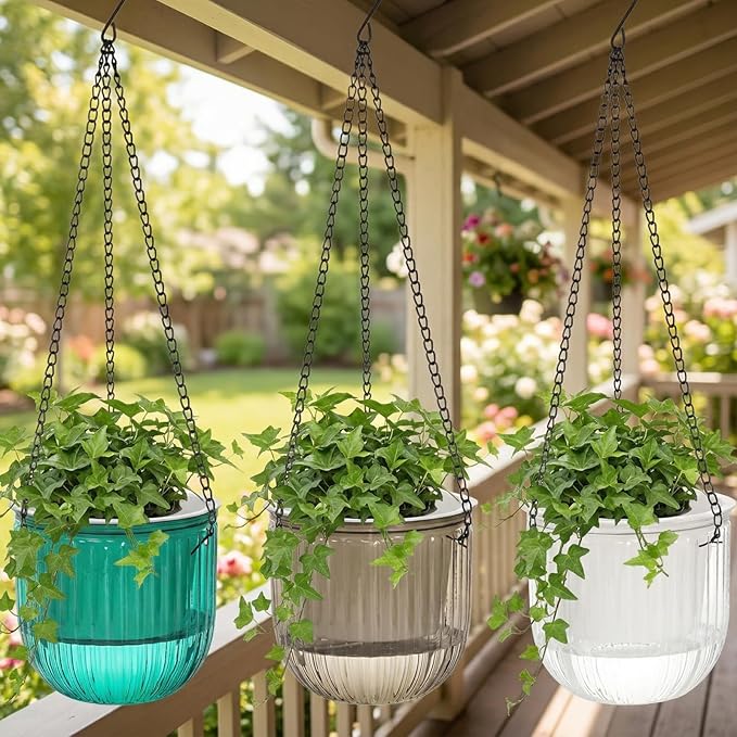 3 Pack Self Watering Hanging Planters, 6.5 Inch Hanging Flower Pot - Image 7