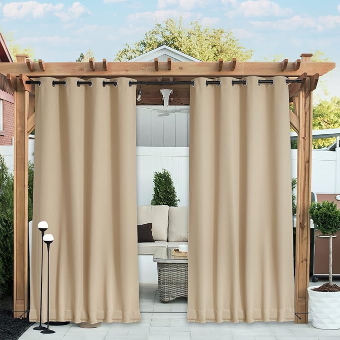 NICETOWN 2 Panels Outdoor Patio Curtains Windproof & Waterproof, Top & Bottom - Image 8