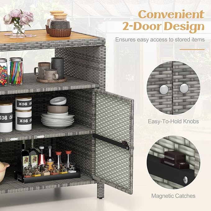 Tangkula Rattan Outdoor Storage Cabinet, Patiojoy Outdoor Cabinet - Image 6