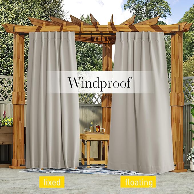 NICETOWN 2 Panels Outdoor Curtains Waterproof Pocket & Back Tab on Top & Bottom - Image 4