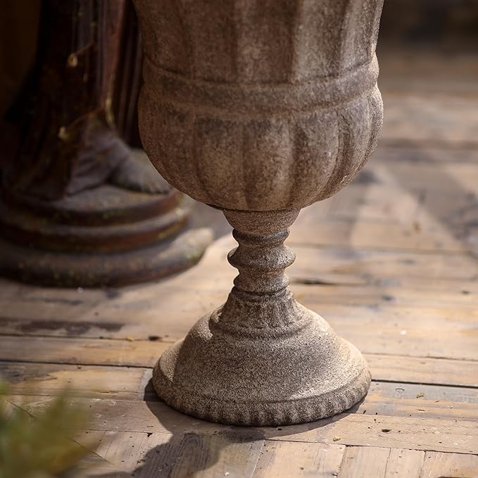 Vintage Urn Planter with Embossed Pattern, Imitation Stone Finish Flower Pot - Image 6