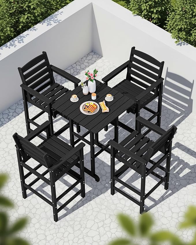SERWALL 5-Piece Adirondack Bar Chairs Set, HDPE Adirondack Barstools - Image 8