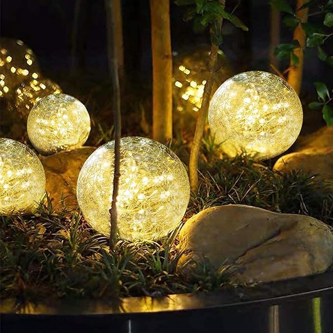 Solar Garden Lights Outdoor Waterproof, 4 Pack Cracked Glass Ball Light - Image 8