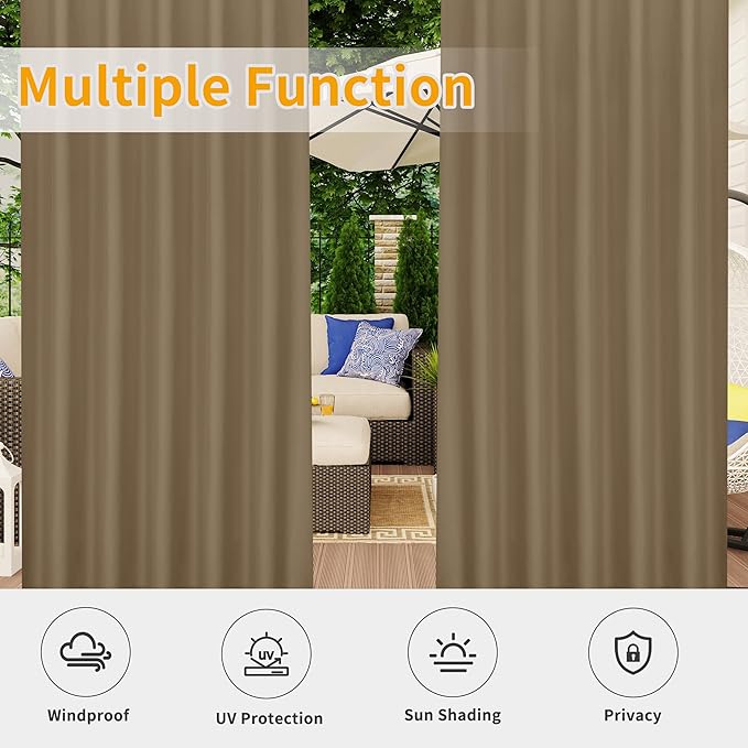 Easy-Going Outdoor Patio Curtains Detachable Tab Top Windproof Weatherproof - Image 5