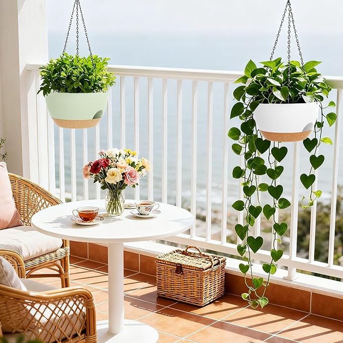 8 Inch Hanging Planters for Indoor Outdoor Plants, 4 Pack Plastic Self Watering - Image 6