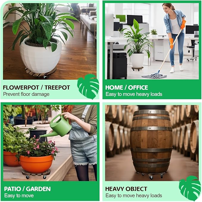 2 Pack Plant Stand with Wheels, Plant Caddies with 360° Lockable Smooth Sliding - Image 6