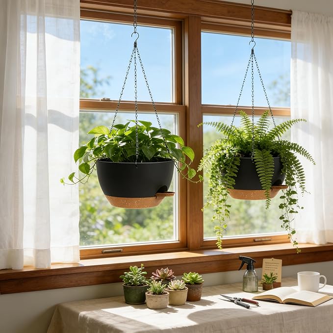 13 Inch 2 Pack Large Self Watering Hanging Planters - Image 8