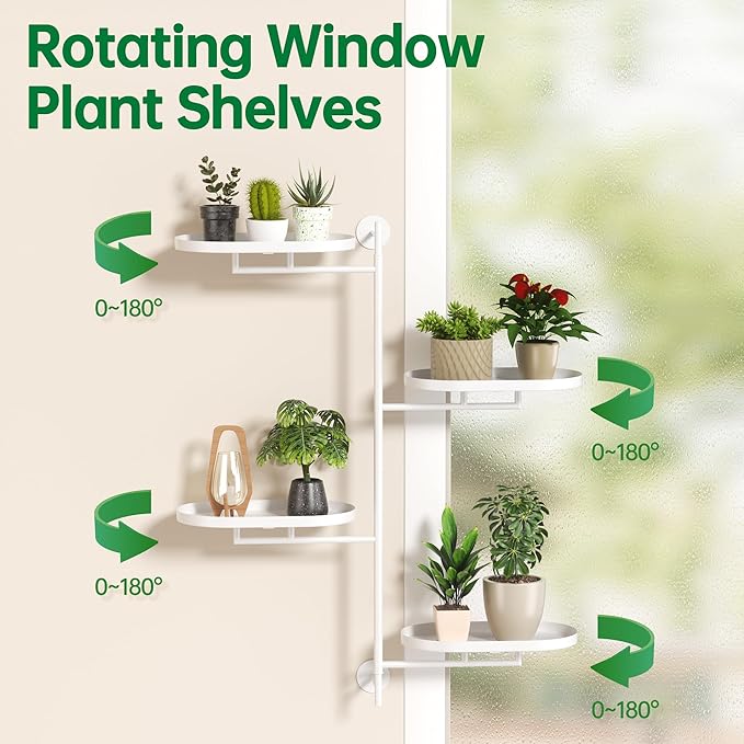 Rotating Window Shelves for Multiple Plants Indoor, 4-tier Metal Corner White - Image 3
