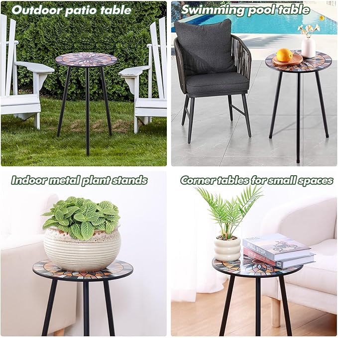 Party Zealot Metal Mosaic Round Side Tables Set of Two 13.4" Small Outdoor - Image 6