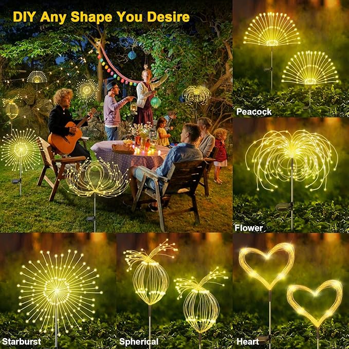 Solar Garden Lights Outdoor, 4 Pack 120 LED Twinkling Firework Lights Decorative - Image 4