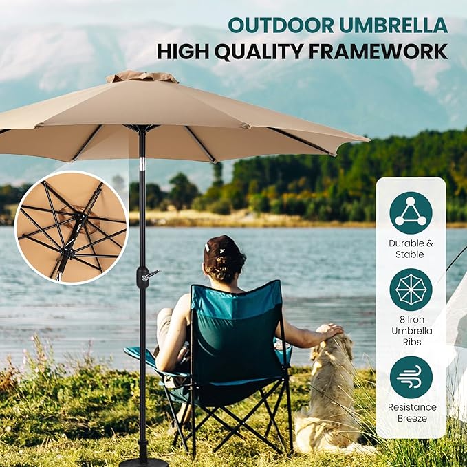 OLIXIS 9ft Patio Umbrella with Tilt and Crank Button & 8 Sturdy Ribs Waterproof - Image 5