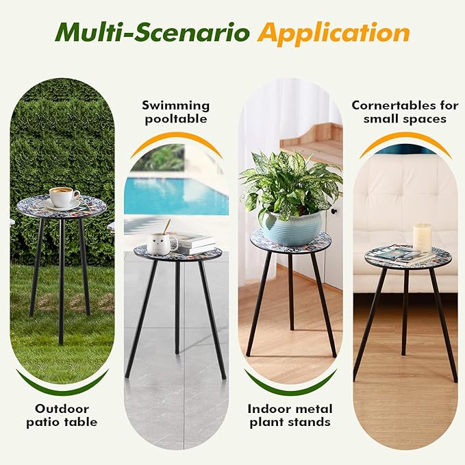 1 Pack Metal Outdoor Side Table Small Outside Round End Table - Image 6