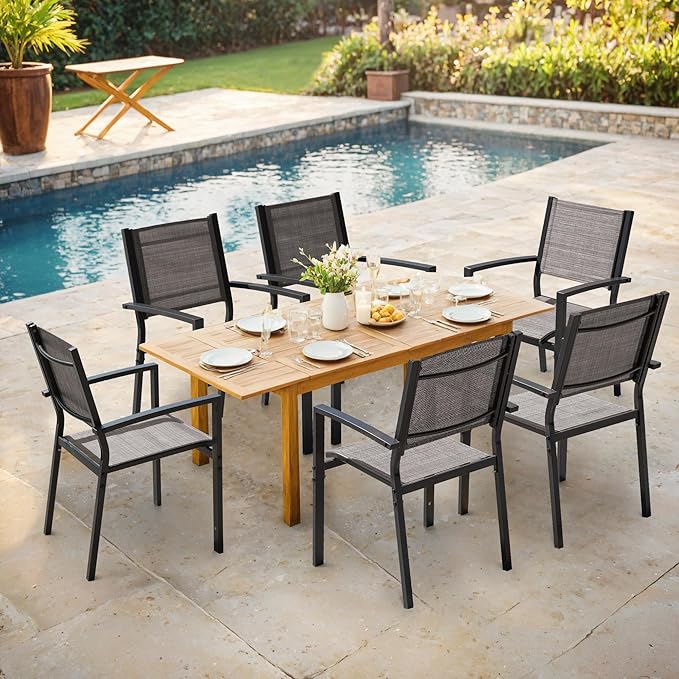 Flamaker Patio Chairs Textilene Outdoor Chairs Set of 6 Stackable Dining Chair - Image 2