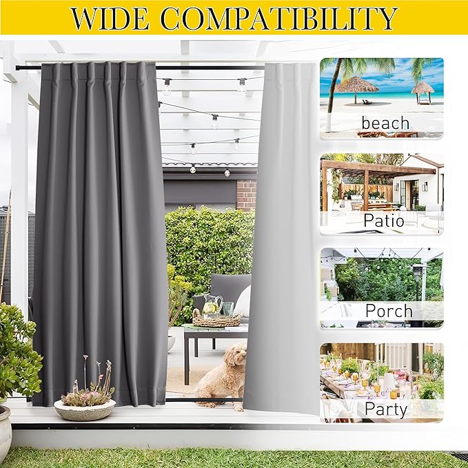 NICETOWN 2 Panels Grey Outdoor Curtains Waterproof Extra Long - Image 7