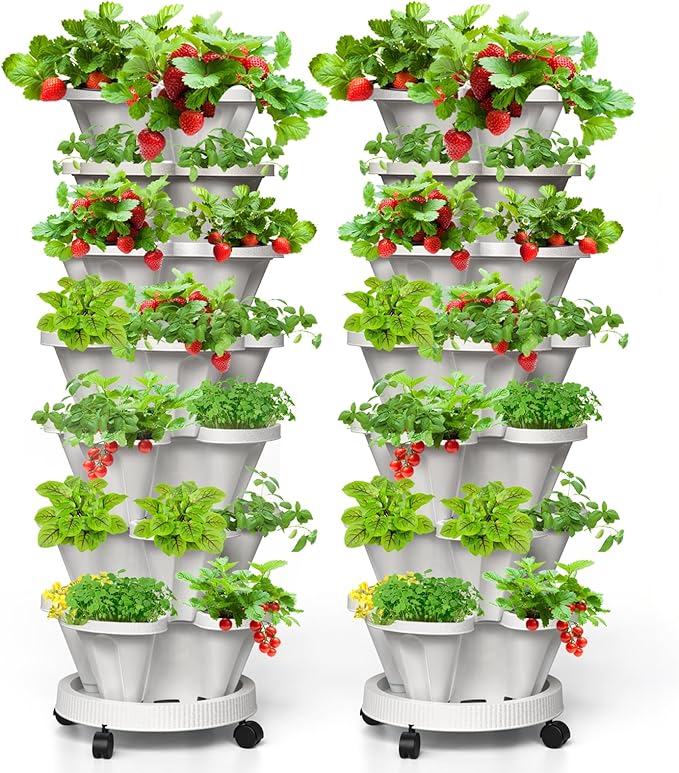 7 Tiered Strawberry Vertical Planter 2 Pack, Stackable Tower Garden Planter by Tectsia