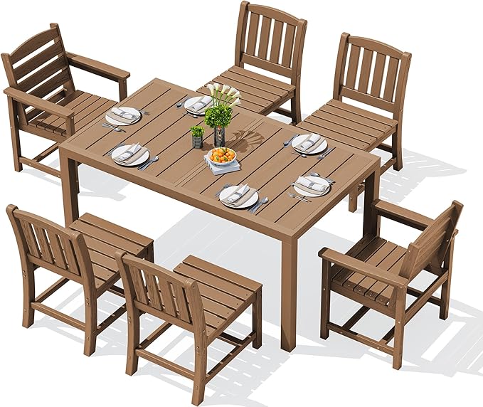 SERWALL 7-Piece Outdoor Dining Set, All Weather HDPE Outdoor Furniture Set by SERWALL