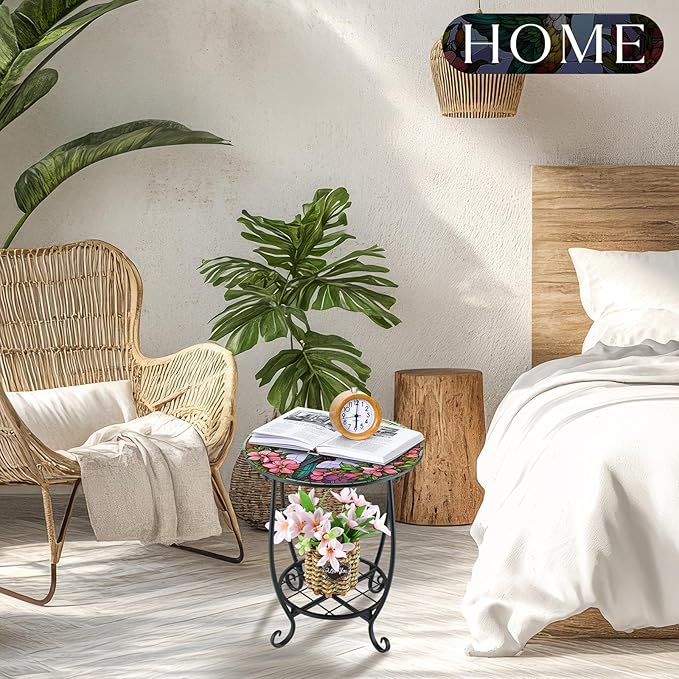 Outdoor Side Table Round Small Mosaic Patio Accent Indoor End Plant Coffee Tea - Image 7